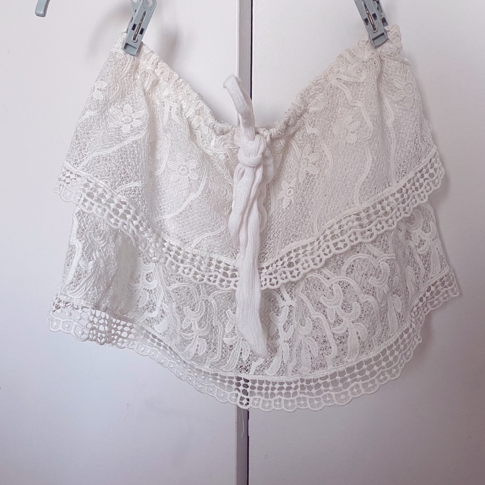 Mustard Seed White Tube Top with Lace Details